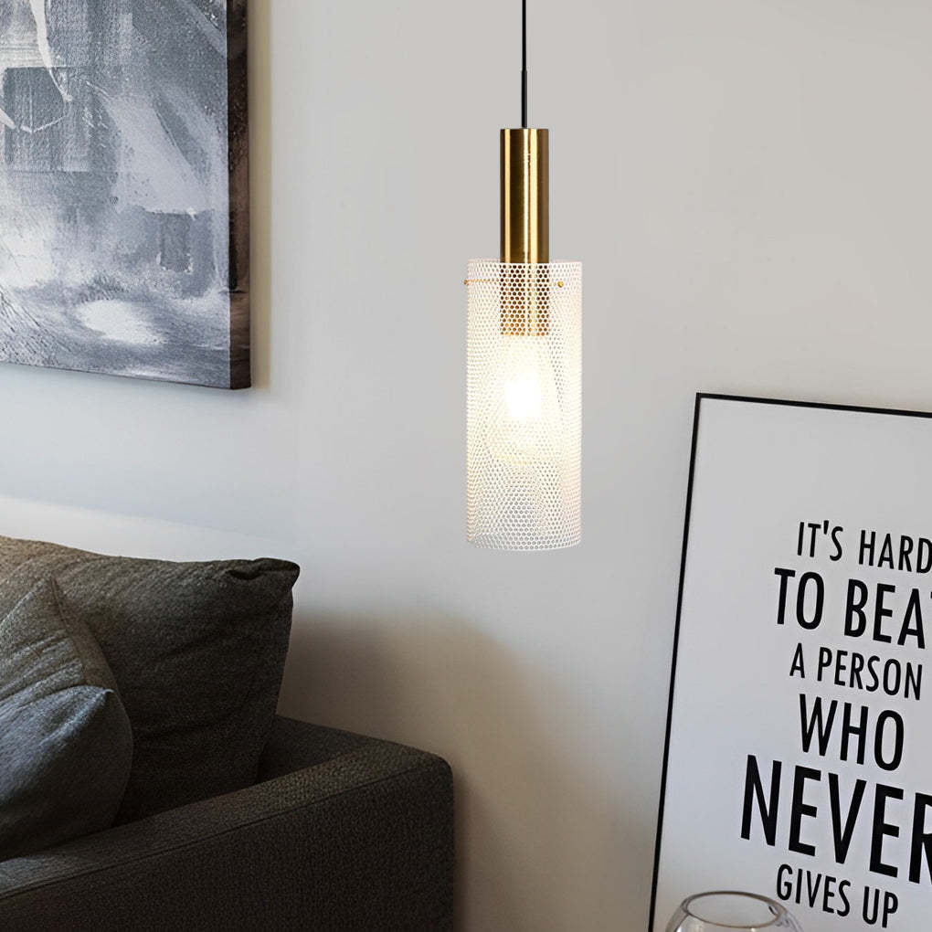 Cylindrical Minimalist Iron Grid Modern Pendant
