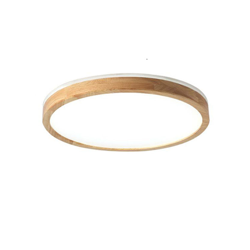 Japanese Minimalist Solid Wood LED Flush Mount Light