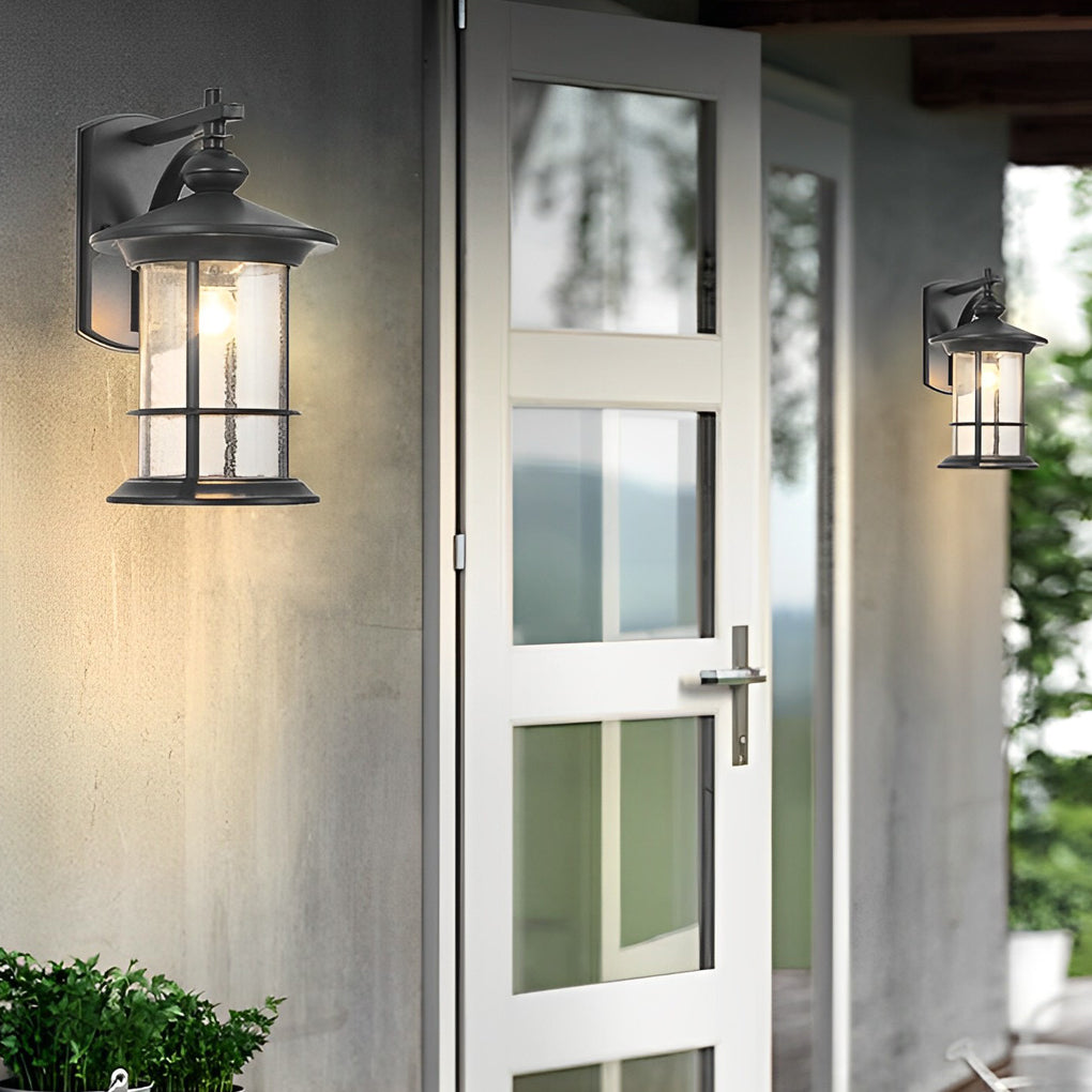 Retro Aluminum Glass LED Waterproof Black American Garden Wall Lamp-Lighom