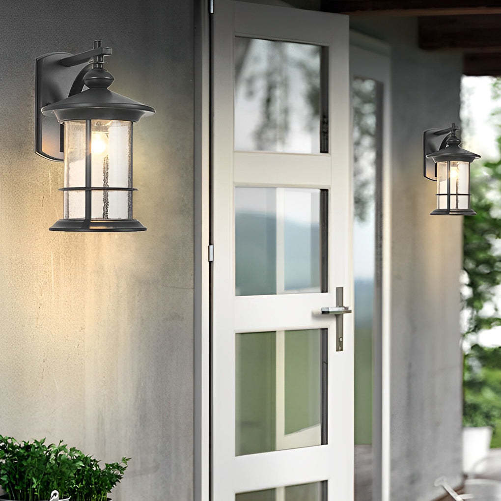 Retro Aluminum Glass LED Waterproof Black American Garden Wall Lamp-Lighom