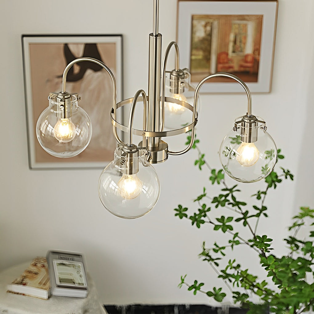 4/5-Light Glass Ball Curved Iron Nordic Pendant Chandelier