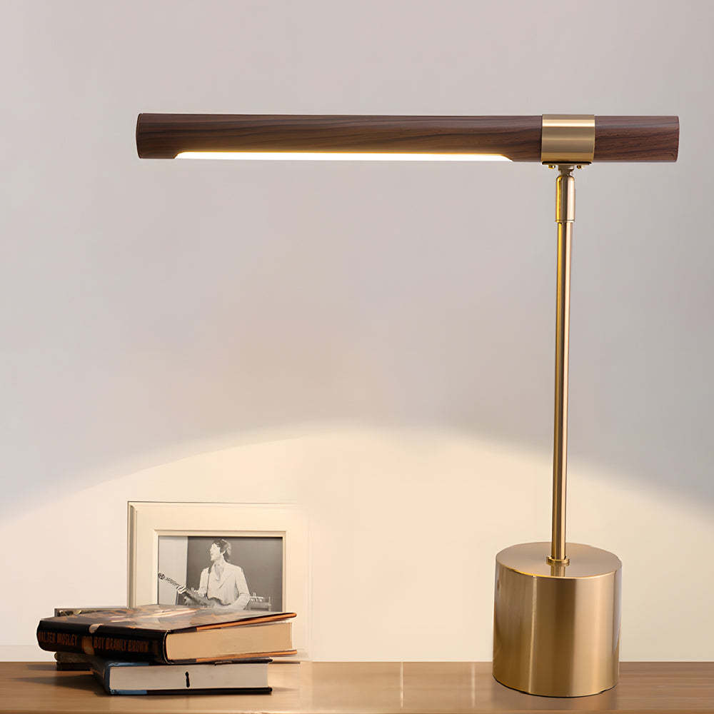 Minimalist Linear Wood LED Desk Lamp with USB Port and Dimmable Light Bar-Lighom