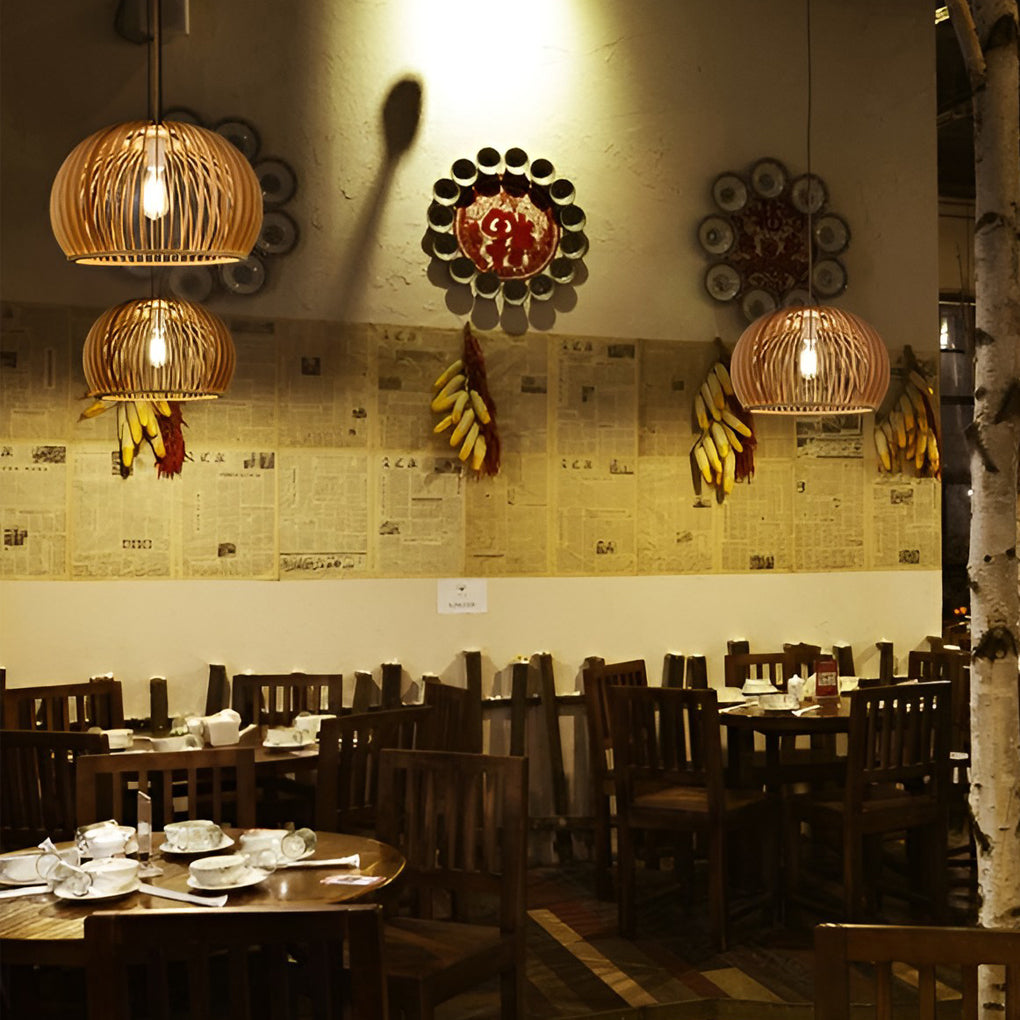 Semi-Circle Wood Lantern Nordic Kitchen Pendant
