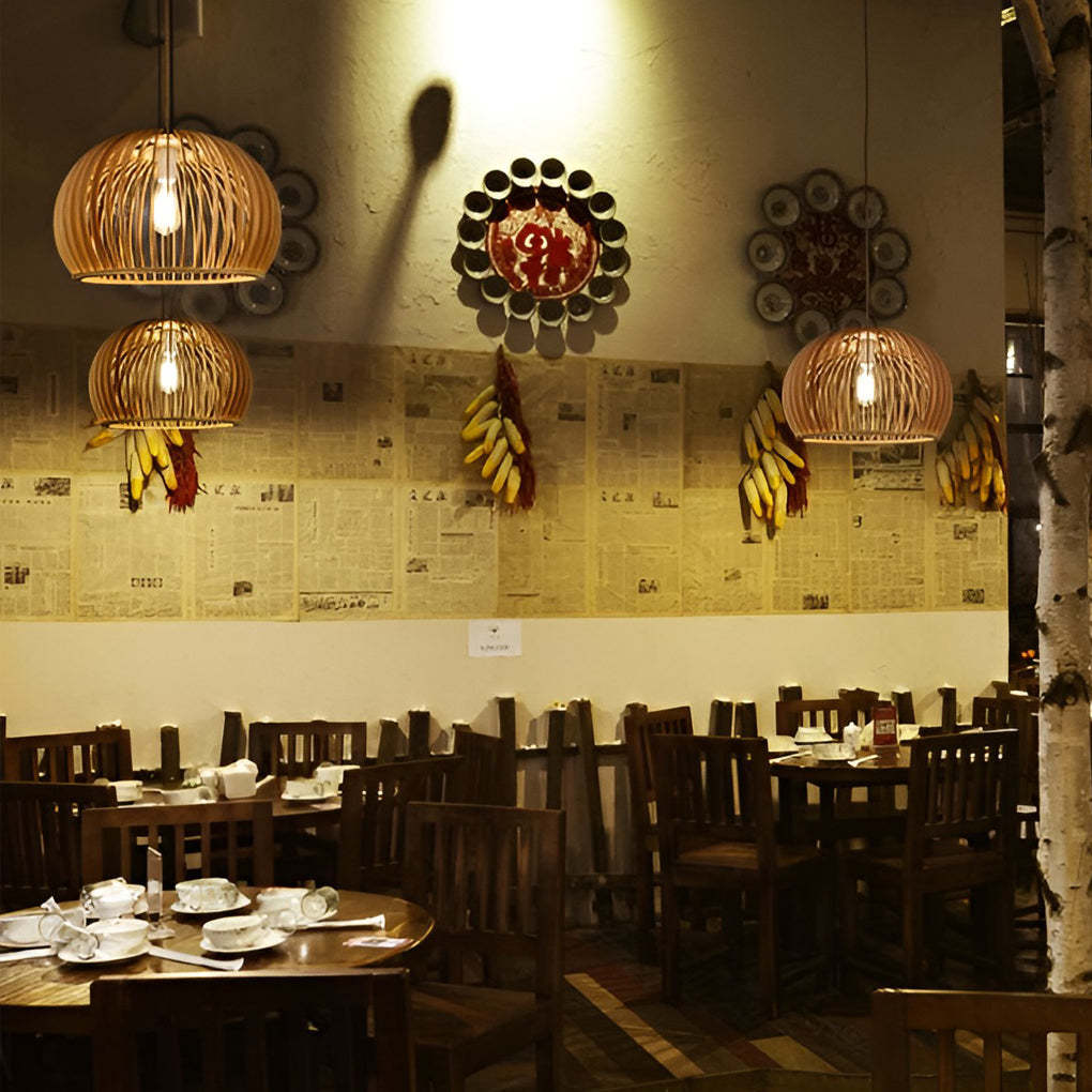 Semi-Circle Wood Lantern Nordic Kitchen Pendant