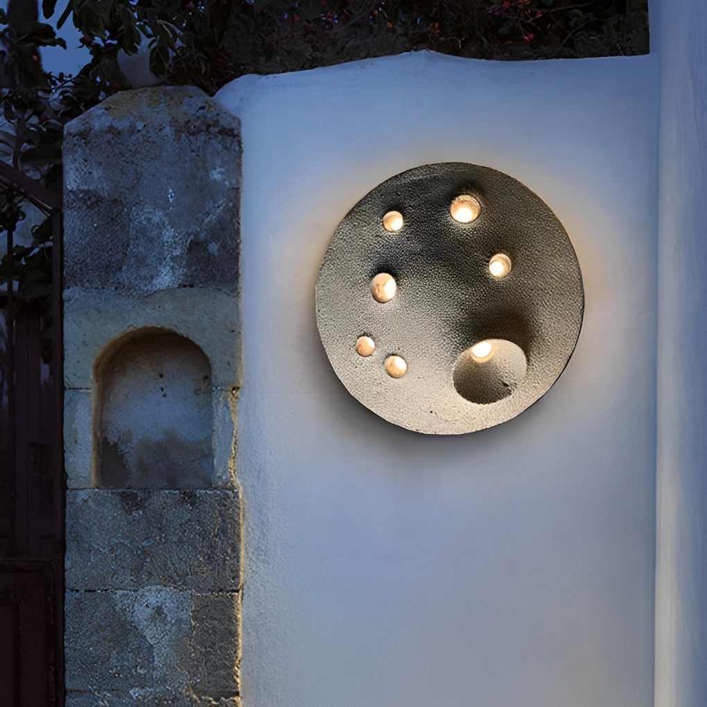 Industrial round lunar outdoor wall lighting in cement — 18" Diameter