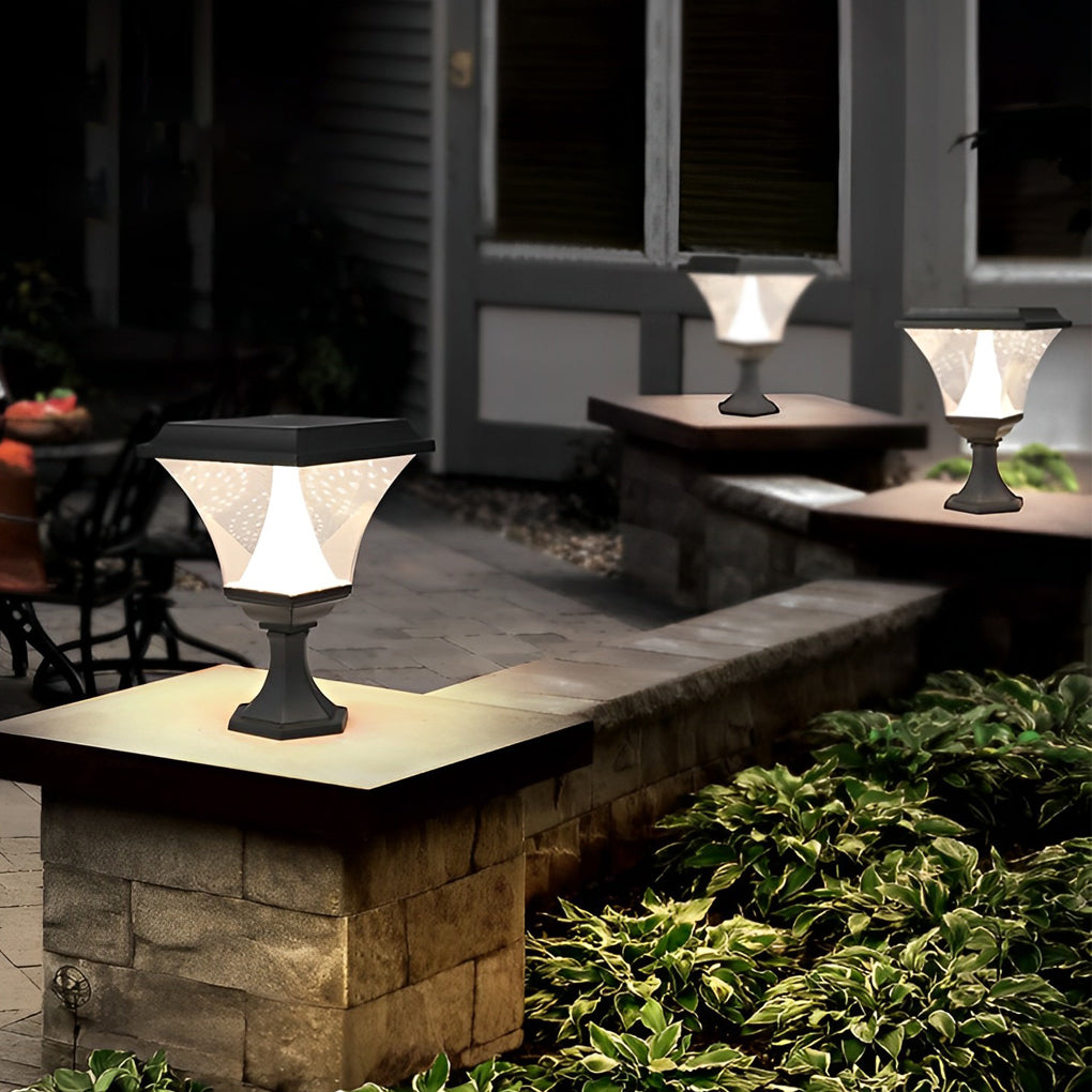 Square Retro Black Solar Fence Post Light