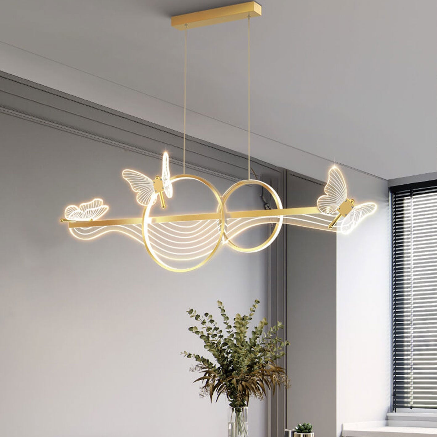 Nordic Butterfly Round Linear Island LED Chandelier