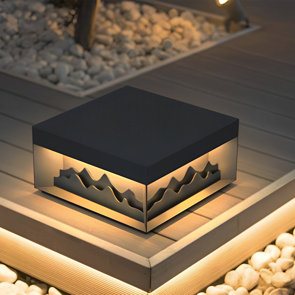 Mountain Scenery Black LED Modern Solar Fence Post Light