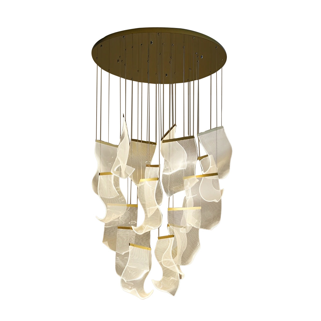 Modern curled irregular gold acrylic synthetic metal chandeliers