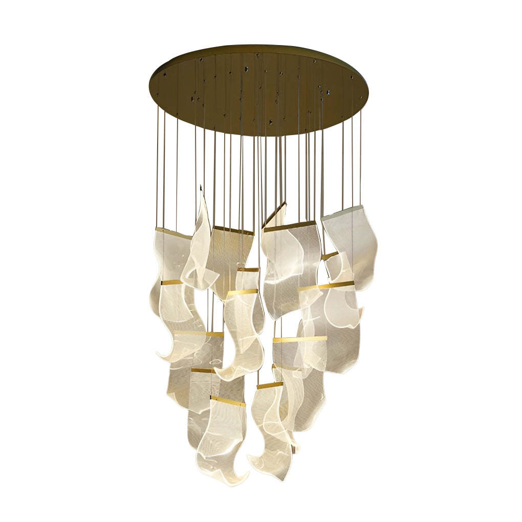 Modern curled irregular gold acrylic synthetic metal chandeliers