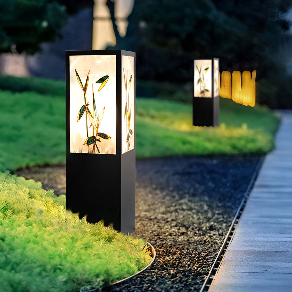 Square Landscape Pattern LED Vintage Solar Path Light — Hardwired