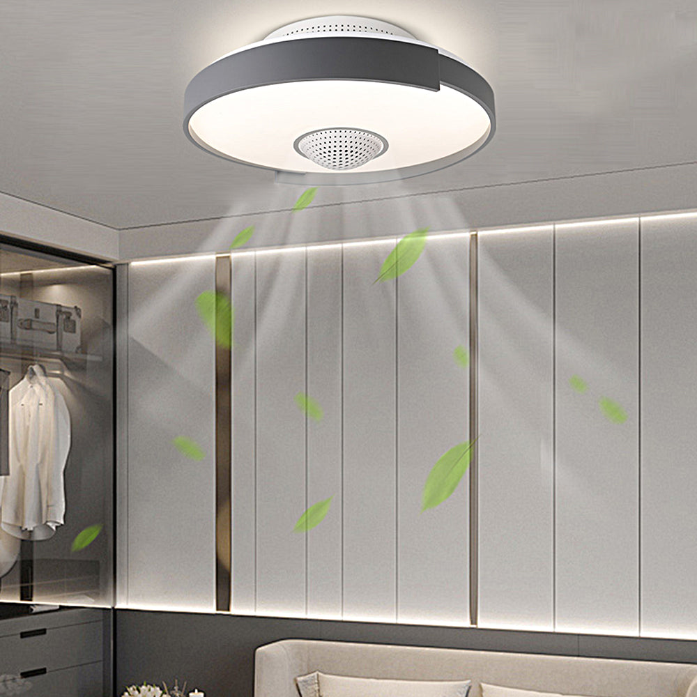 Modern 6-Speed Bladeless Ceiling Fan with Dimmable LED Light  - Round-Lighom