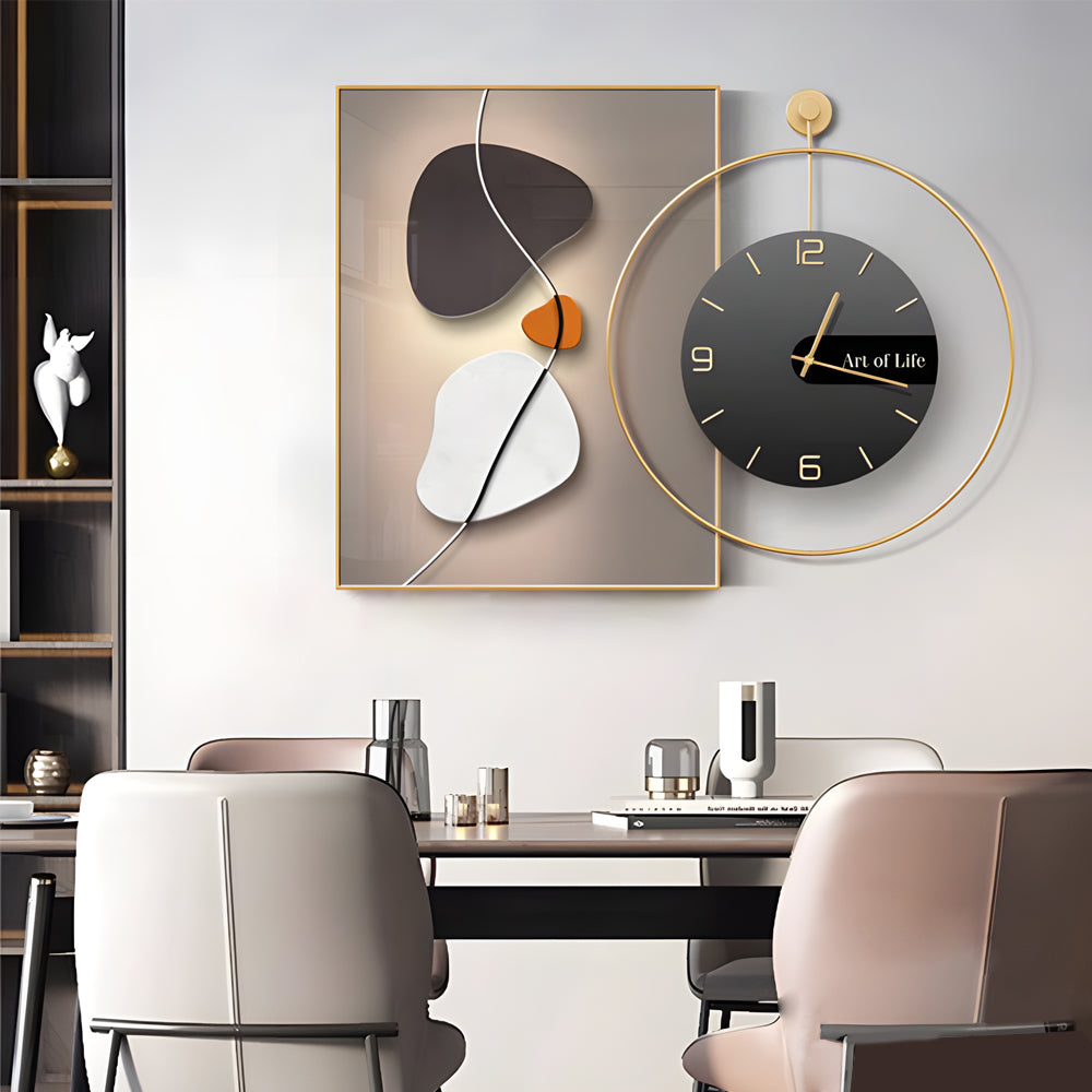 Geometric Silent Wall Clock Canvas Painting Wall Art Decor-Lighom
