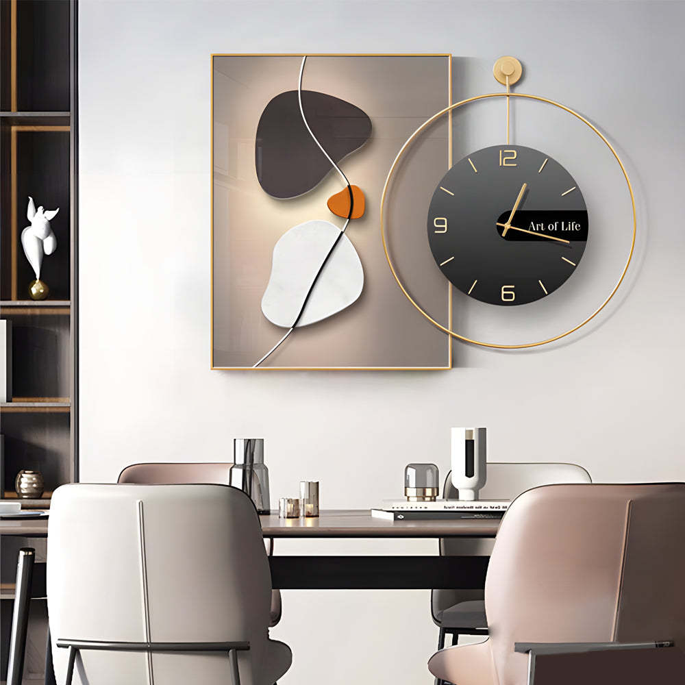 Geometric Silent Wall Clock Canvas Painting Wall Art Decor-Lighom