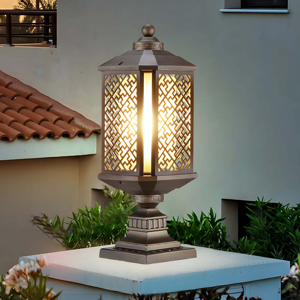 Antique Die-Cast Aluminum Waterproof Glass Shade Retro Fence Post Lights-Lighom