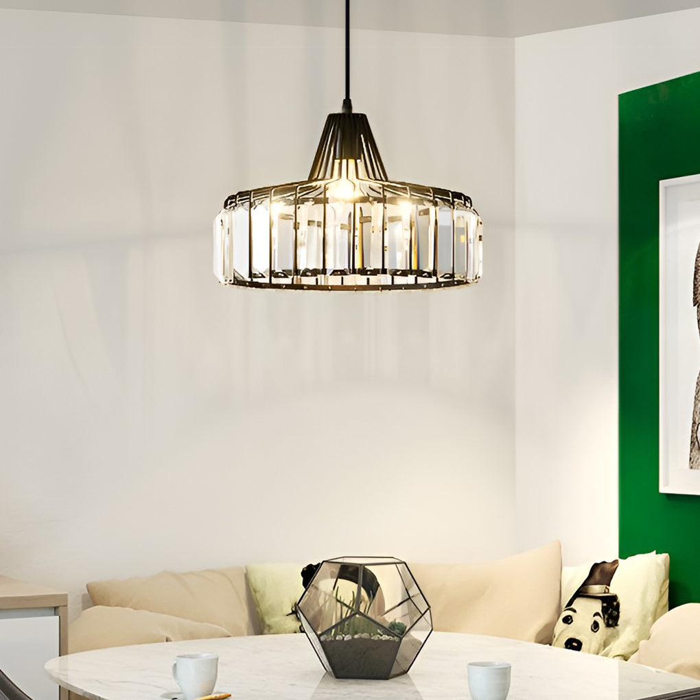 Drum Crystal Metal Modern Pendant Chandelier