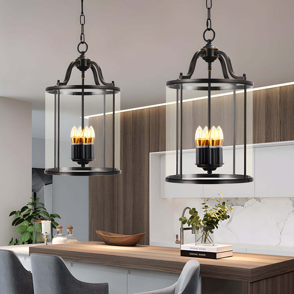 3/4-Light Vintage Cylinder Glass Lantern Pendant - Black