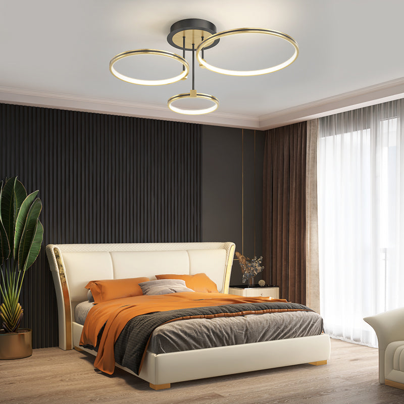 Lighom 6-ring leather synthetic metal semi-flush mount light for study