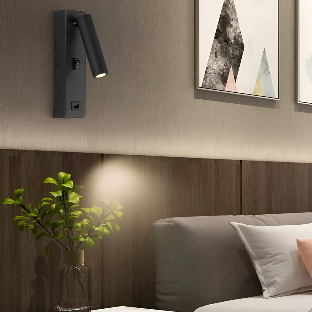 Rectangular Adjustable LED Modern Wall Lamp with Switch USB Charging Port-Lighom