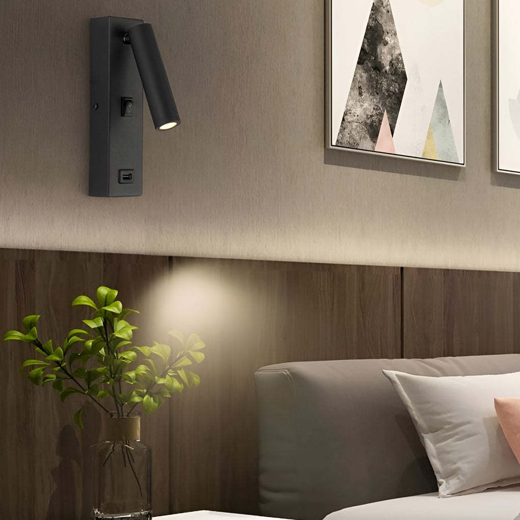 Rectangular Adjustable LED Modern Wall Lamp with Switch USB Charging Port-Lighom