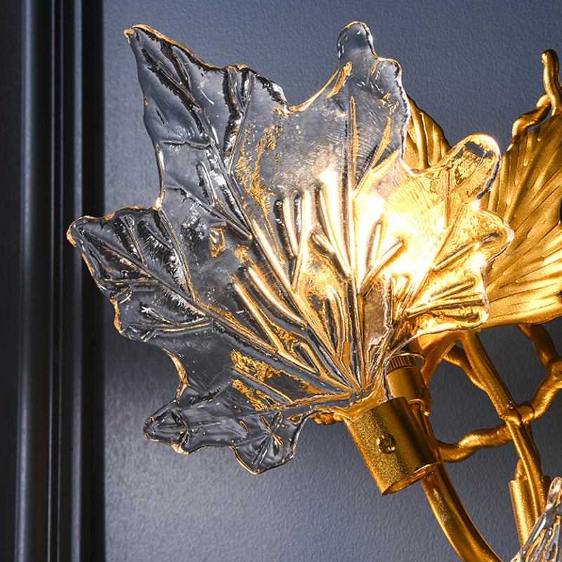 Maple Leaves Glass Three Step Dimming Artistic Luxury Postmodern Wall Lamp-Lighom