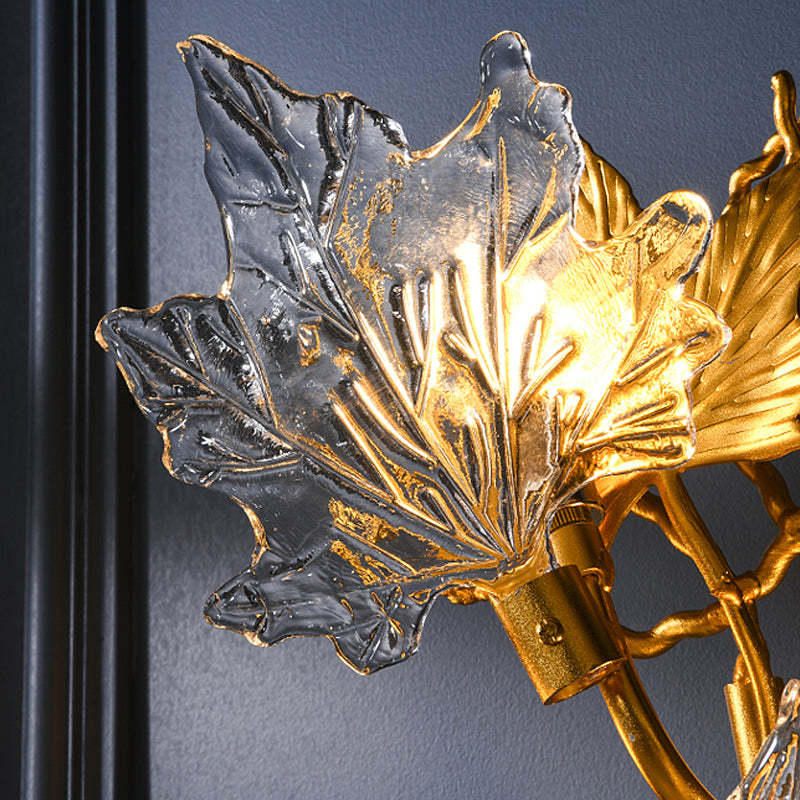 Maple Leaves Glass Three Step Dimming Artistic Luxury Postmodern Wall Lamp-Lighom