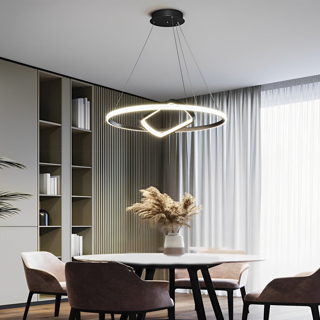 Adjustable Round Oval LED Dimmable Black Modern Chandelier