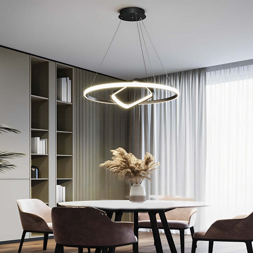 Adjustable Round Oval LED Dimmable Black Modern Chandelier