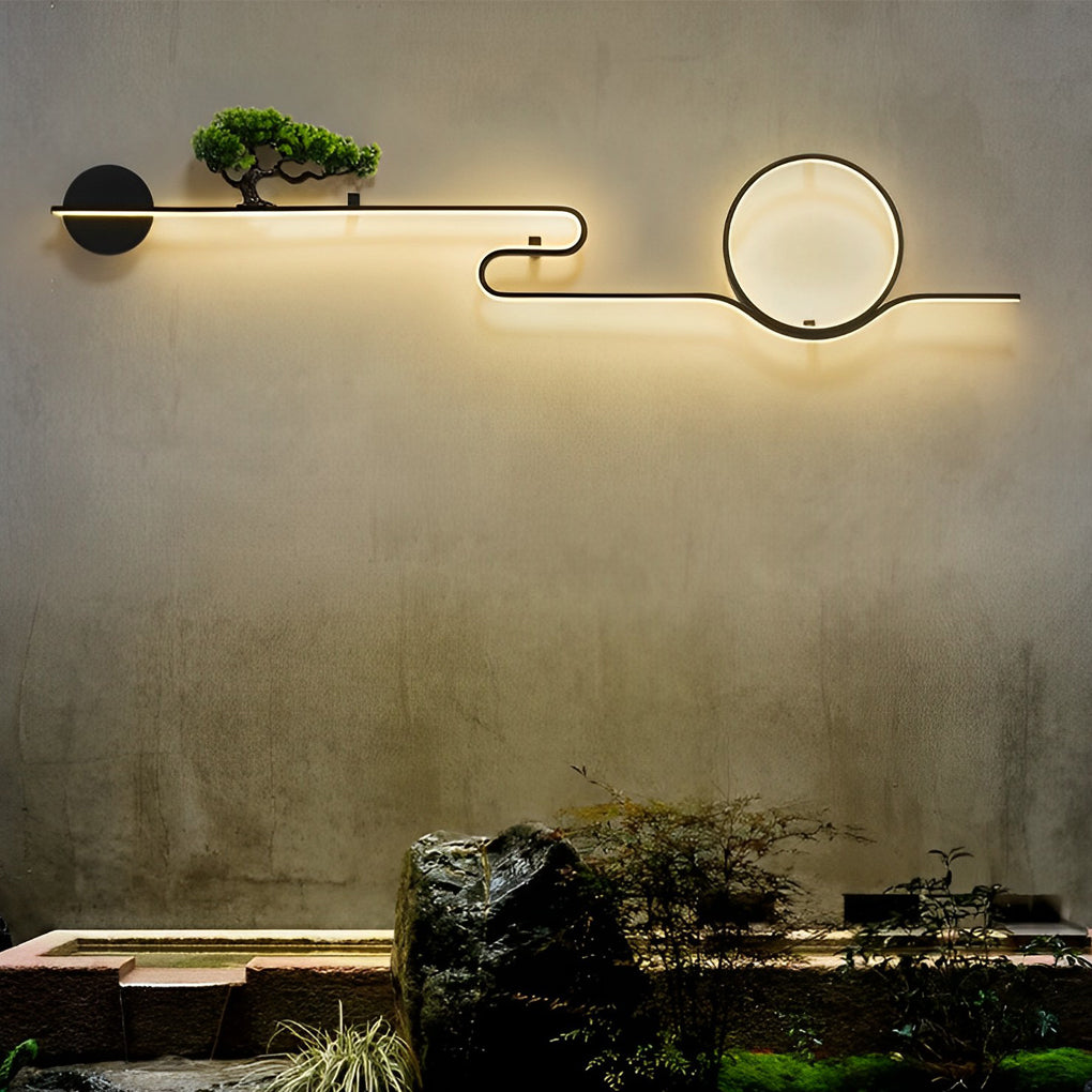 Moon Tree Scenery Waterproof LED Black Retro Outdoor Sconce