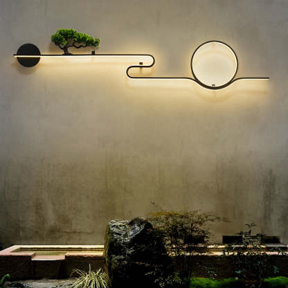 Moon Tree Scenery Waterproof LED Black Retro Outdoor Sconce