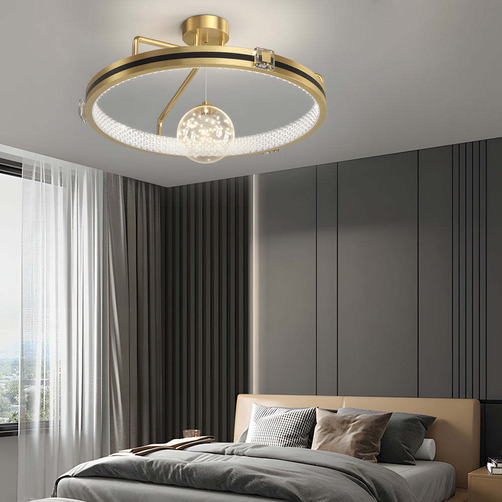 Ring Crystal Glass Ball Modern Ceiling Light