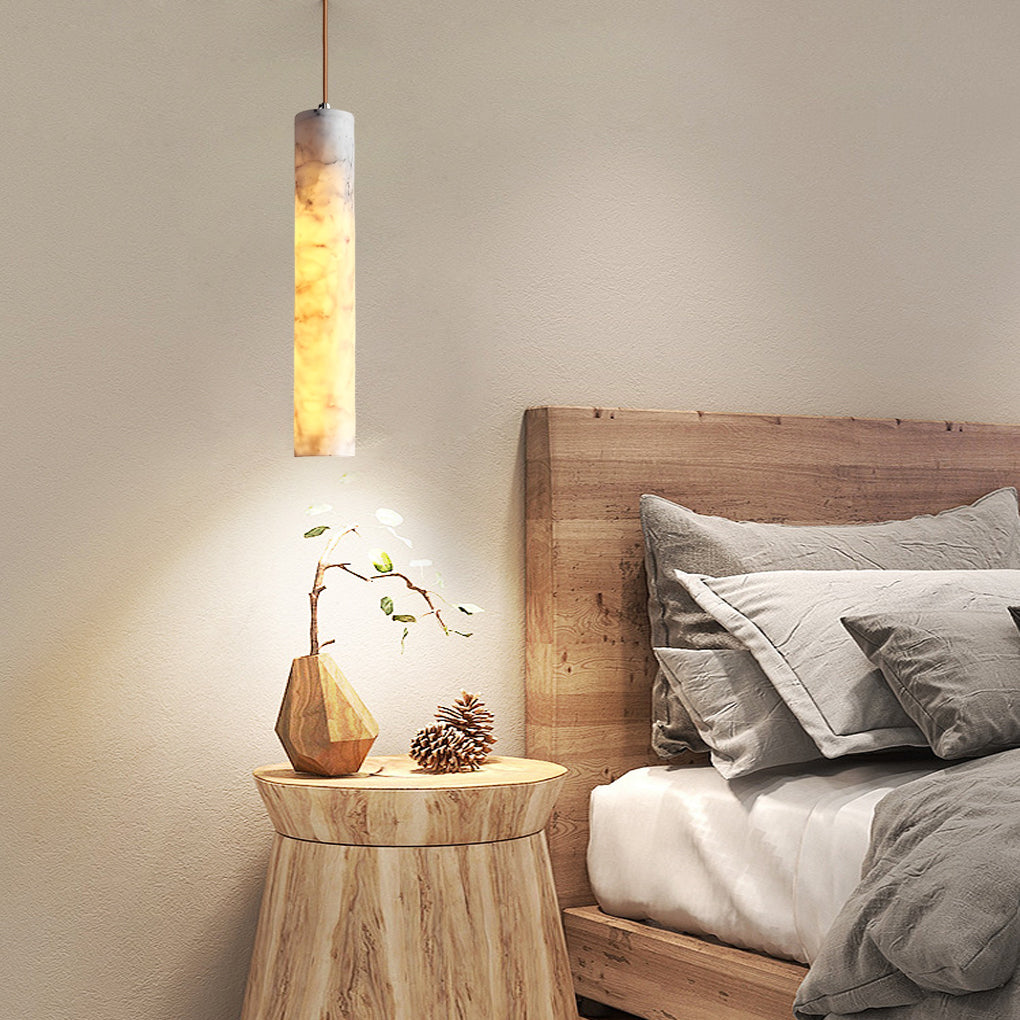 Elongated Cylindrical Marble Minimalist Pendant Chandelier
