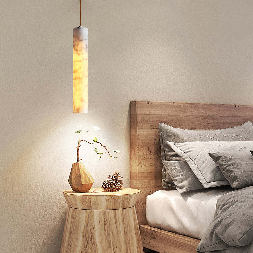Elongated Cylindrical Marble Minimalist Pendant Chandelier