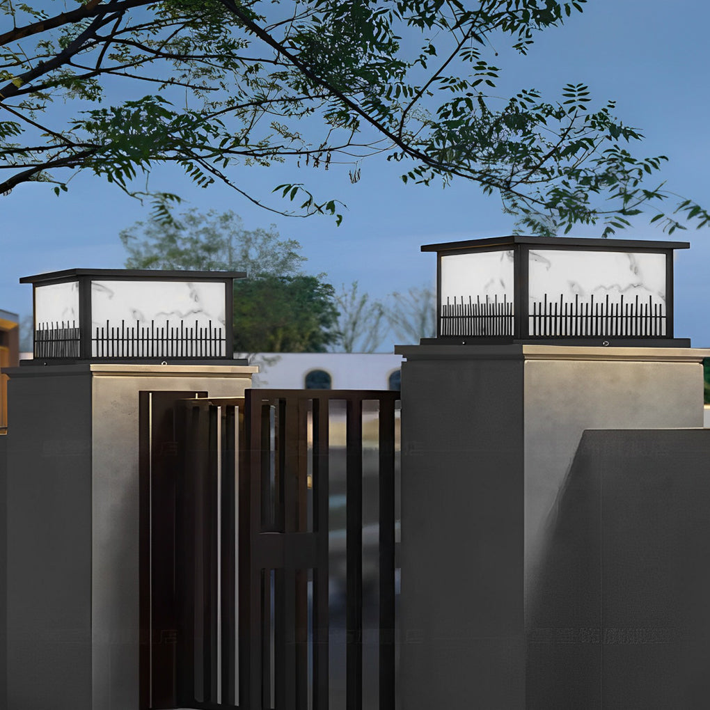 Modern square retro black outdoor post lights, Lighom — Warm White (3000K) / Set of 2