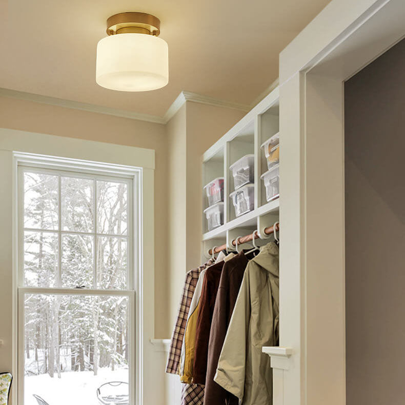 Minimalist drum black semi-flush mount light — Brushed Gold / 220V-240V (UK/AU