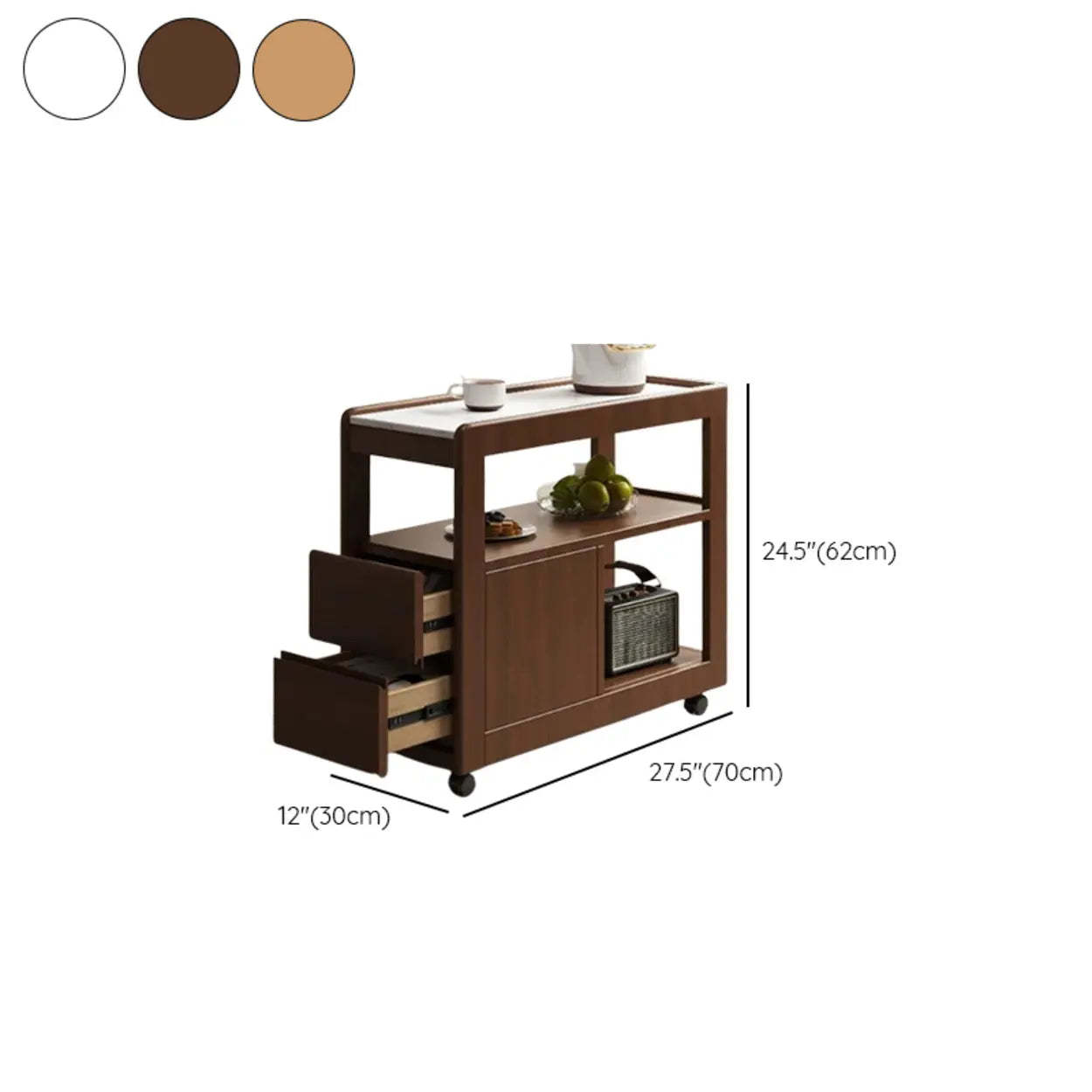 Natural 2-Drawer Stone Rolling Chairside Table