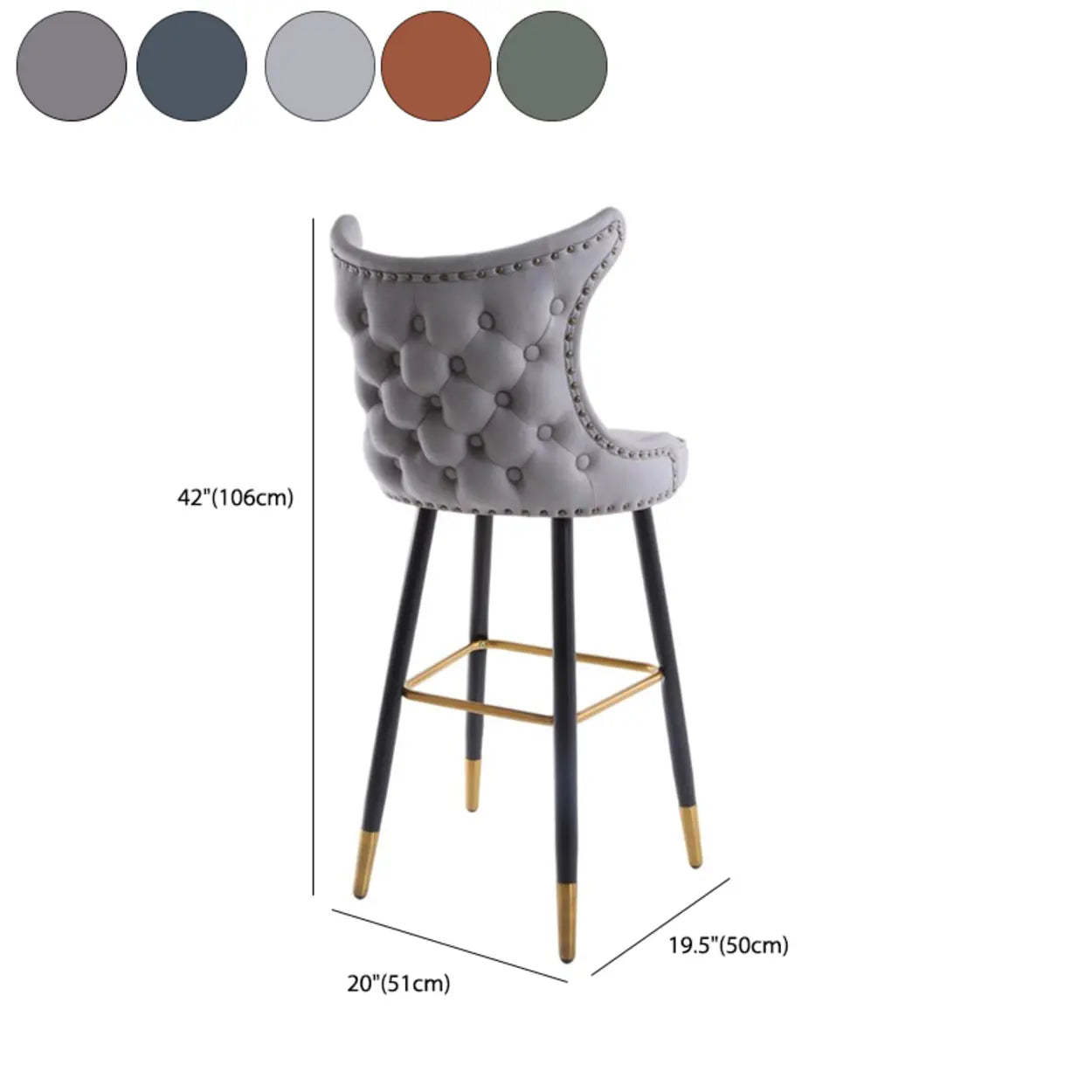 Luxury Orange Tufted Wingback Bar Stool