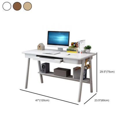 Natural Wood Desk with Drawers Shelves and Keyboard Holder
