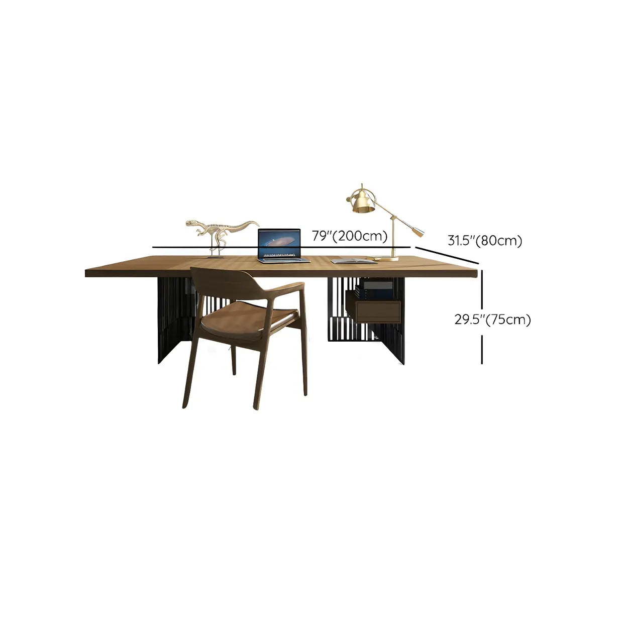 Natural Wood Sled-Base Executive Office Desk — Drawers / Table Only