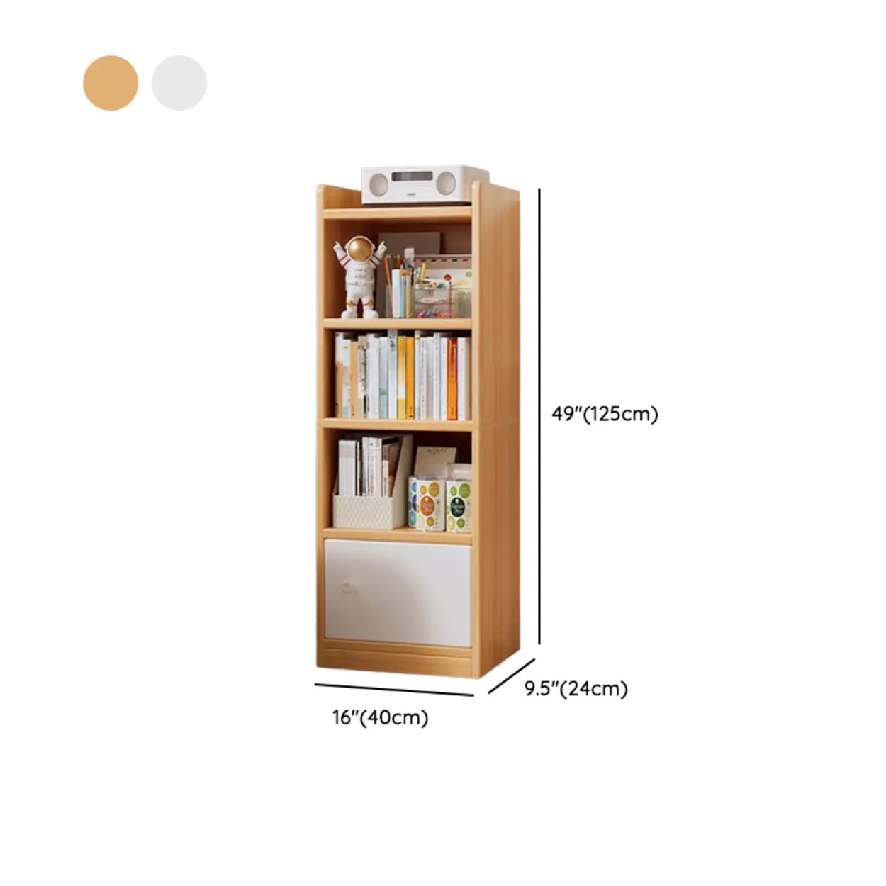 White Elegant Wood Narrow Bookcase