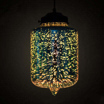 Modern 3D Stained Fireworks Glass Jar Pendant