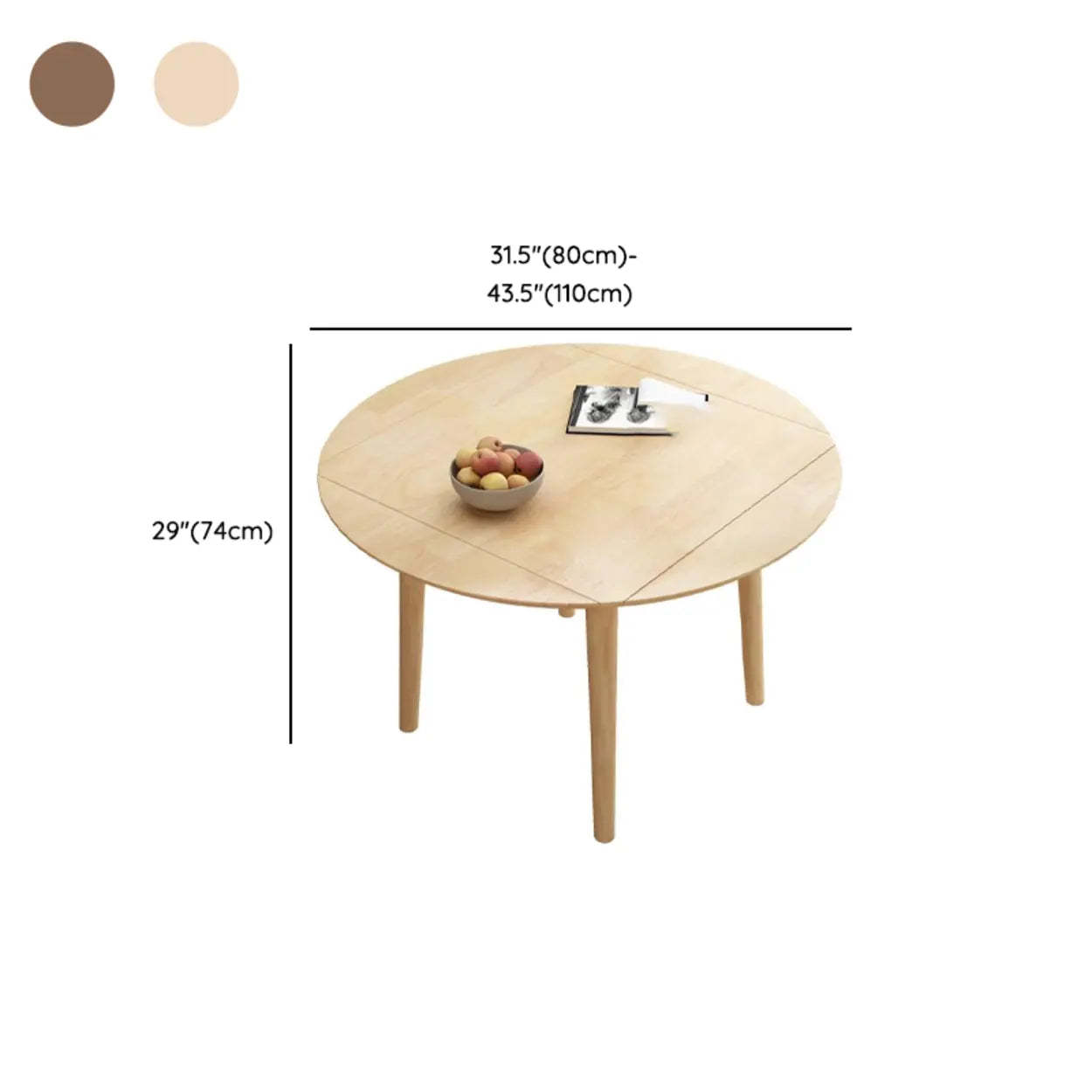 Natural Round Rubberwood Extendable Dining Table