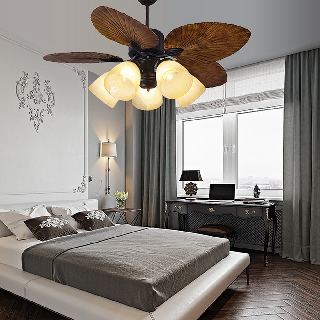 52" Leaf Blade 12W LED Rustic Inverter Ceiling Fan Light