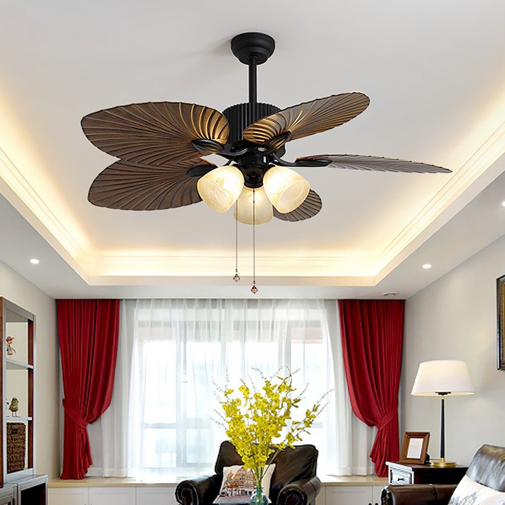 52" Leaf Blade 12W LED Rustic Inverter Ceiling Fan Light