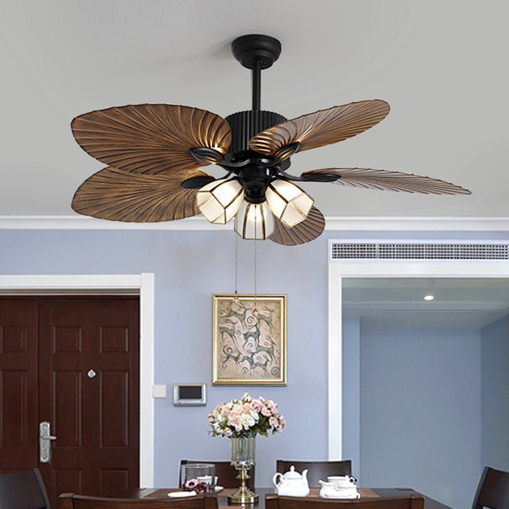 52" Leaf Blade 12W LED Rustic Inverter Ceiling Fan Light