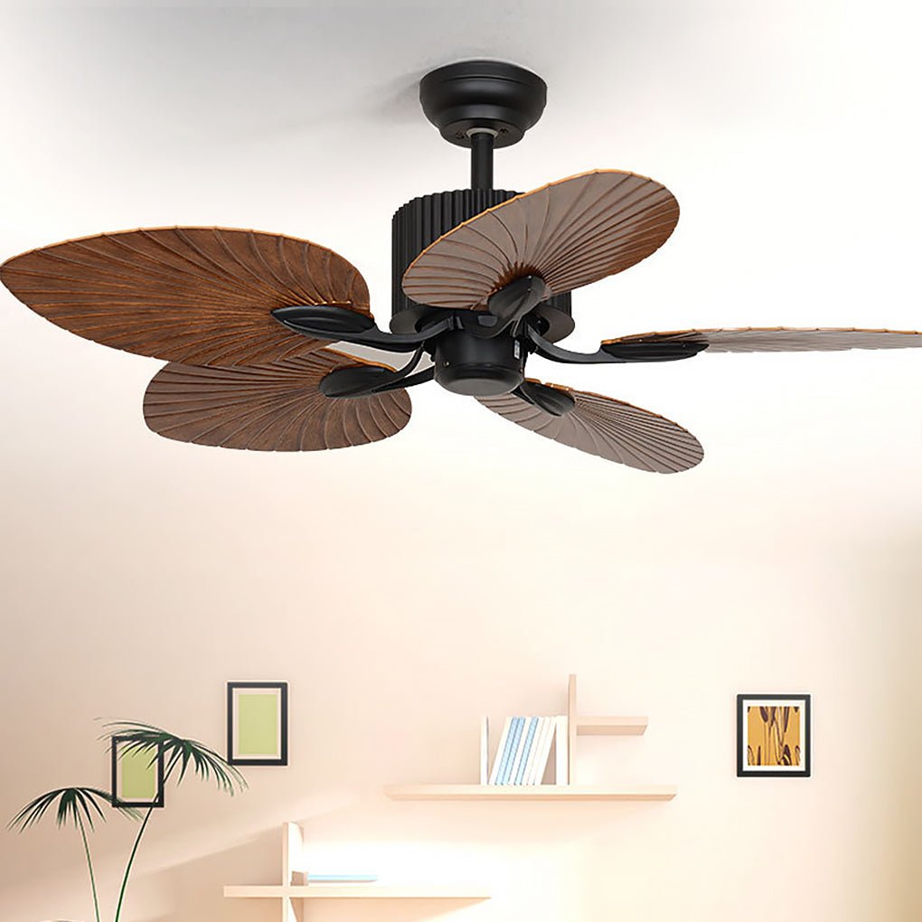 52" Leaf Blade 12W LED Rustic Inverter Ceiling Fan Light — No Lampshade