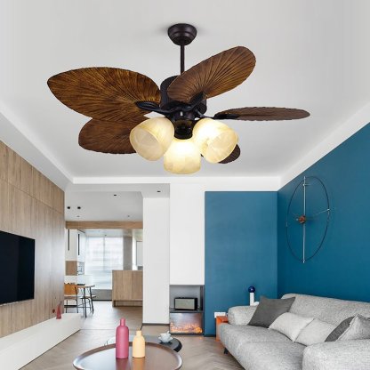 52" Leaf Blade 12W LED Rustic Inverter Ceiling Fan Light — Brown Lampshade