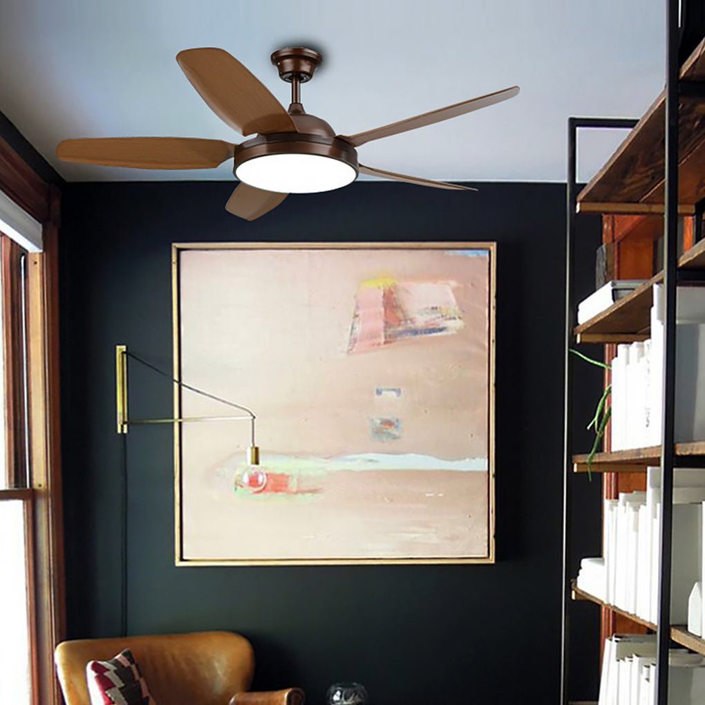 52 Inches Variable Frequency Dimming Remote Control Led Wood Blades Ceiling Fan Light-Lighom