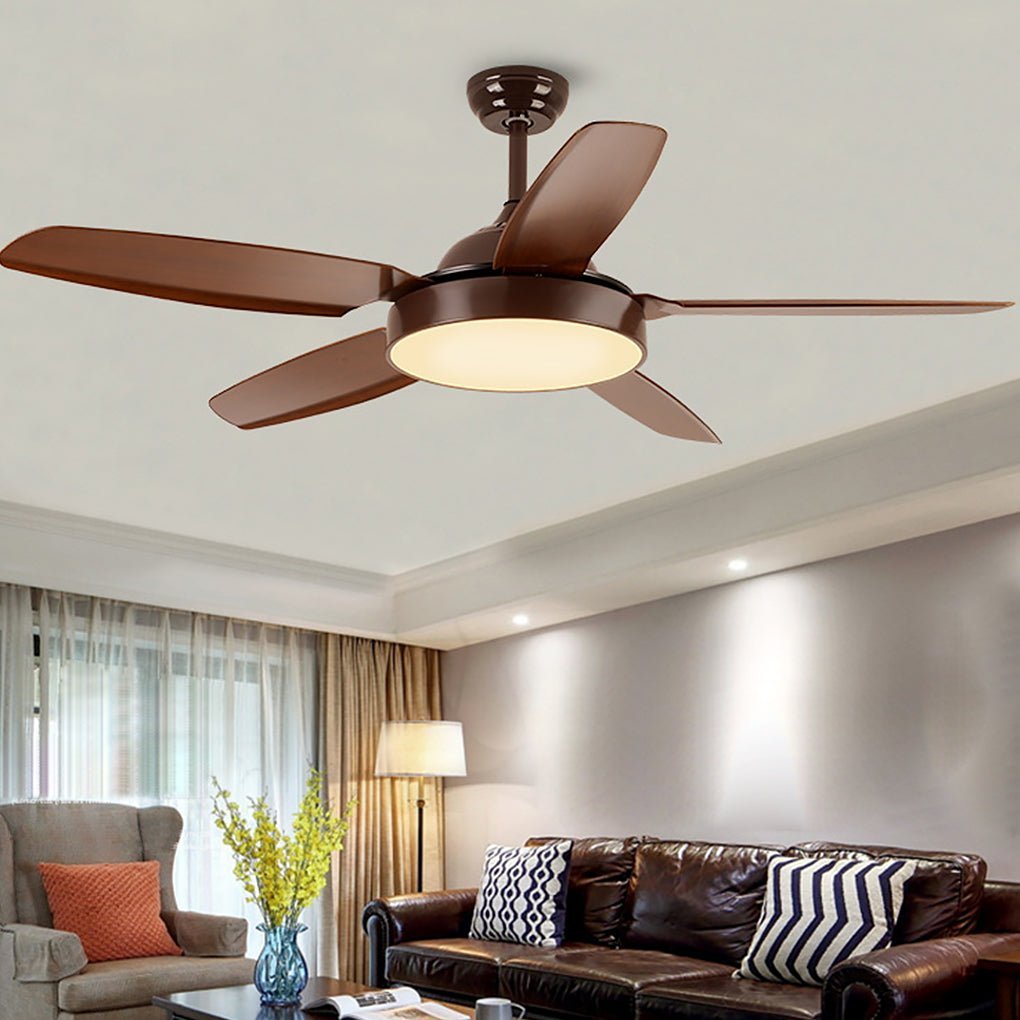 52 Inches Variable Frequency Dimming Remote Control Led Wood Blades Ceiling Fan Light-Lighom
