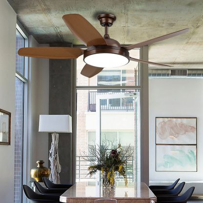 52 Inches Variable Frequency Dimming Remote Control Led Wood Blades Ceiling Fan Light-Lighom